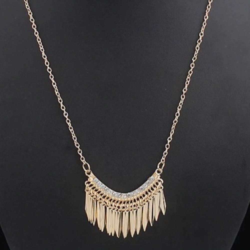 New boho chic gold necklace with rhinestones - Picture 6 of 6